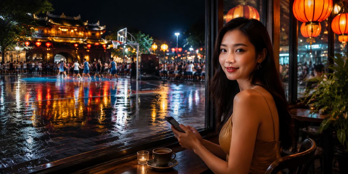 Người xem cá cược bóng rổ tại quán cà phê ở Huế trên điện thoại